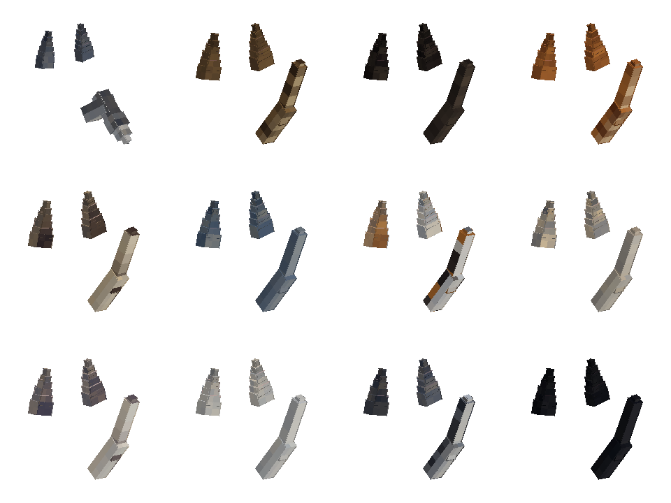every set the charms can wear: the house husky's coat, then the eleven vanilla colourways in the game's own order