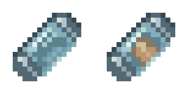 a capsule, empty and carrying a creature
